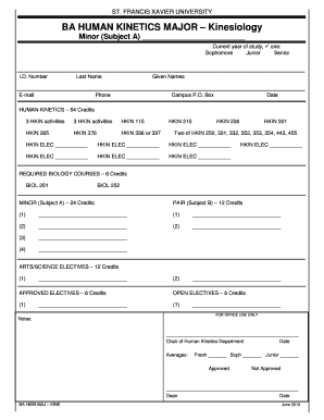 BA HUMAN KINETICS MAJOR Kinesiology  Form