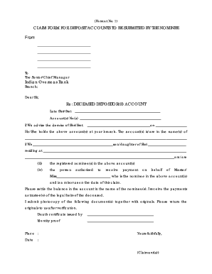 Iob Death Claim Form