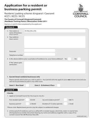 Kingsand Cawsand Residents Parking Kcz1 Form