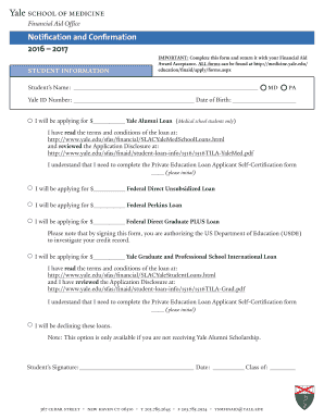 Notification and Confirmation B2016b Yale School of Medicine  Form