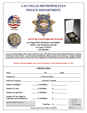 40th Anniversary Badges Order Form Las Vegas Police Protective