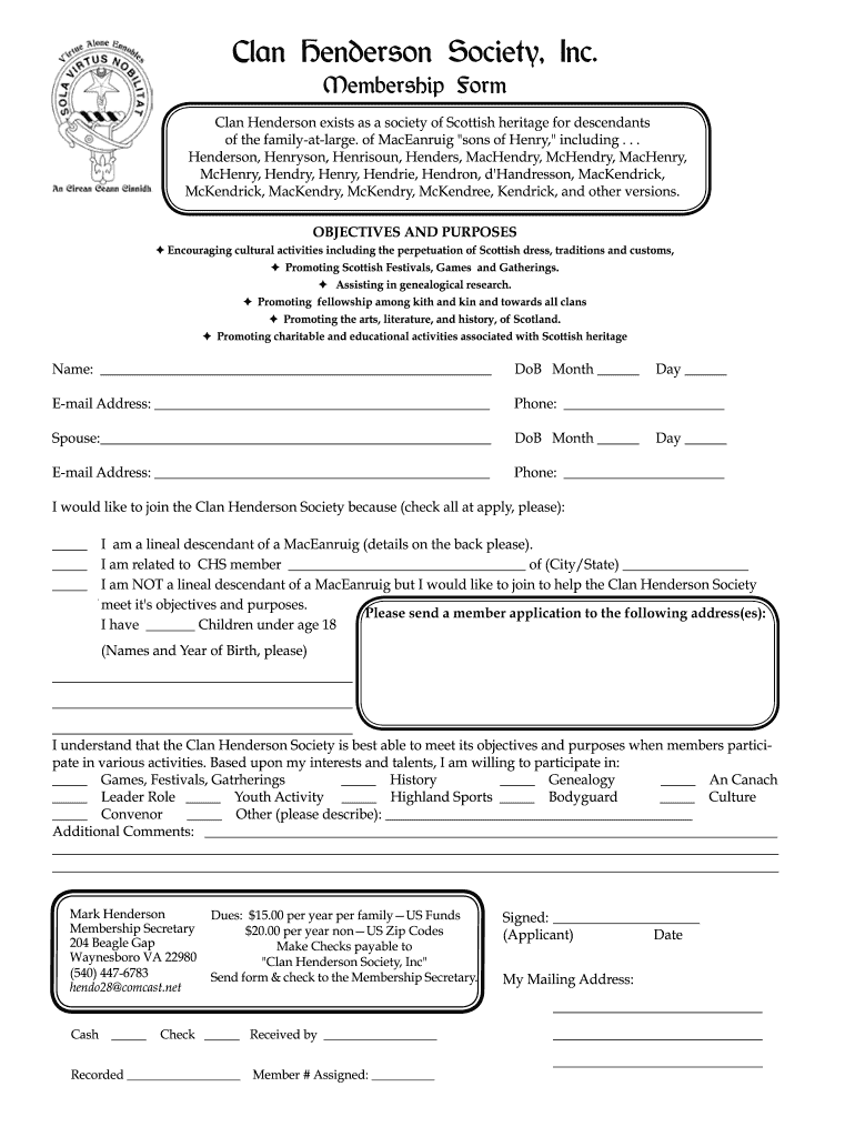 Clan Henderson Society Inc Clanhendersonsociety  Form