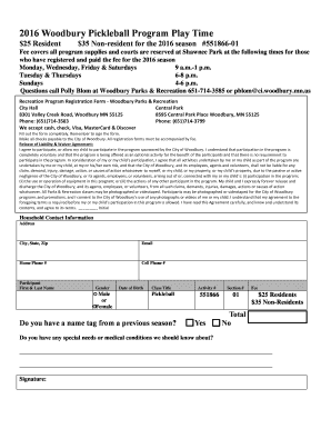 Woodbury Pickleball  Form