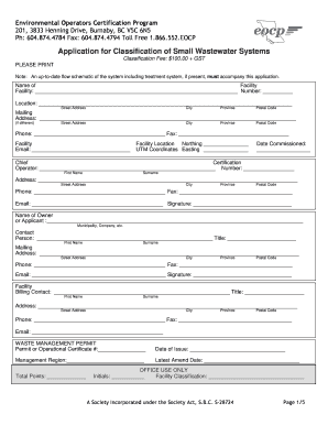 Application for Classification of Small Wastewater Systems  Form