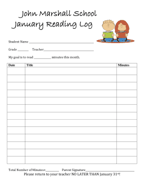 John Marshall School January Reading Log Edisonk12njus Edison K12 Nj  Form