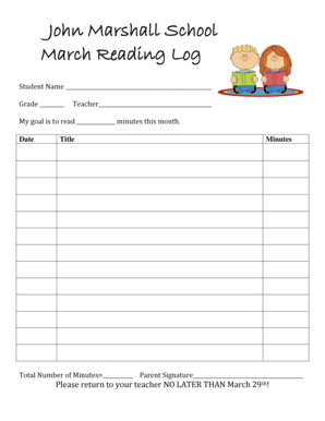 Reading Log with Parent Signature  Form