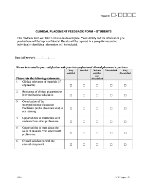 Placement Feedback Form for Students