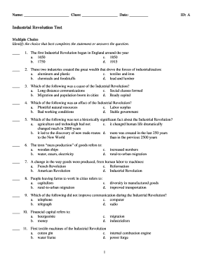 Industrial Revolution Test PDF  Form