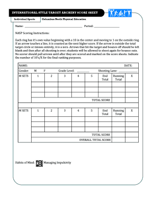 Archery Score Sheet PDF  Form
