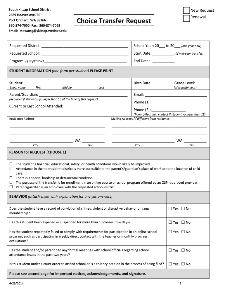  Choice Transfer Request  Skitsapwednetedu  Skitsap Wednet 2014-2024