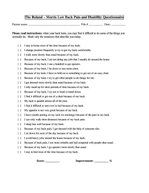 Roland Morris Disability Questionnaire PDF  Form
