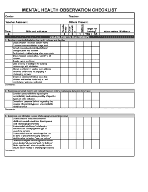 Mental Health Observation Checklist  Form