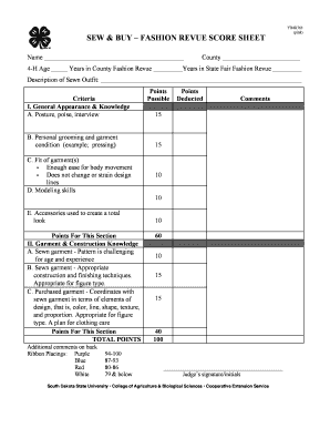 YD4H763 SEW BUY FASHION REVUE SCORE SHEET Pubstorage Sdstate  Form