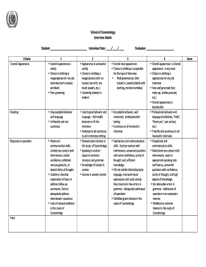 School of Cosmetology Interview Rubric Student Interview  Form