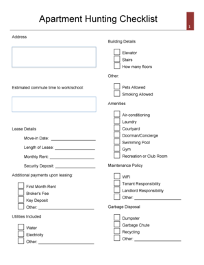 Apartment Checklist  Form