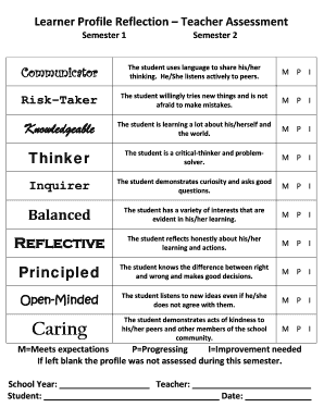 Learner Profile Reflection Teacher Assessment  Form