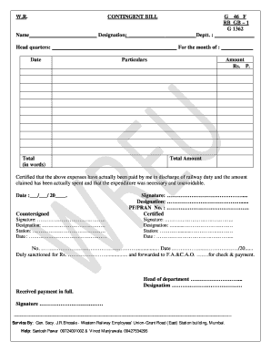 Contingent Bill Form PDF Railway