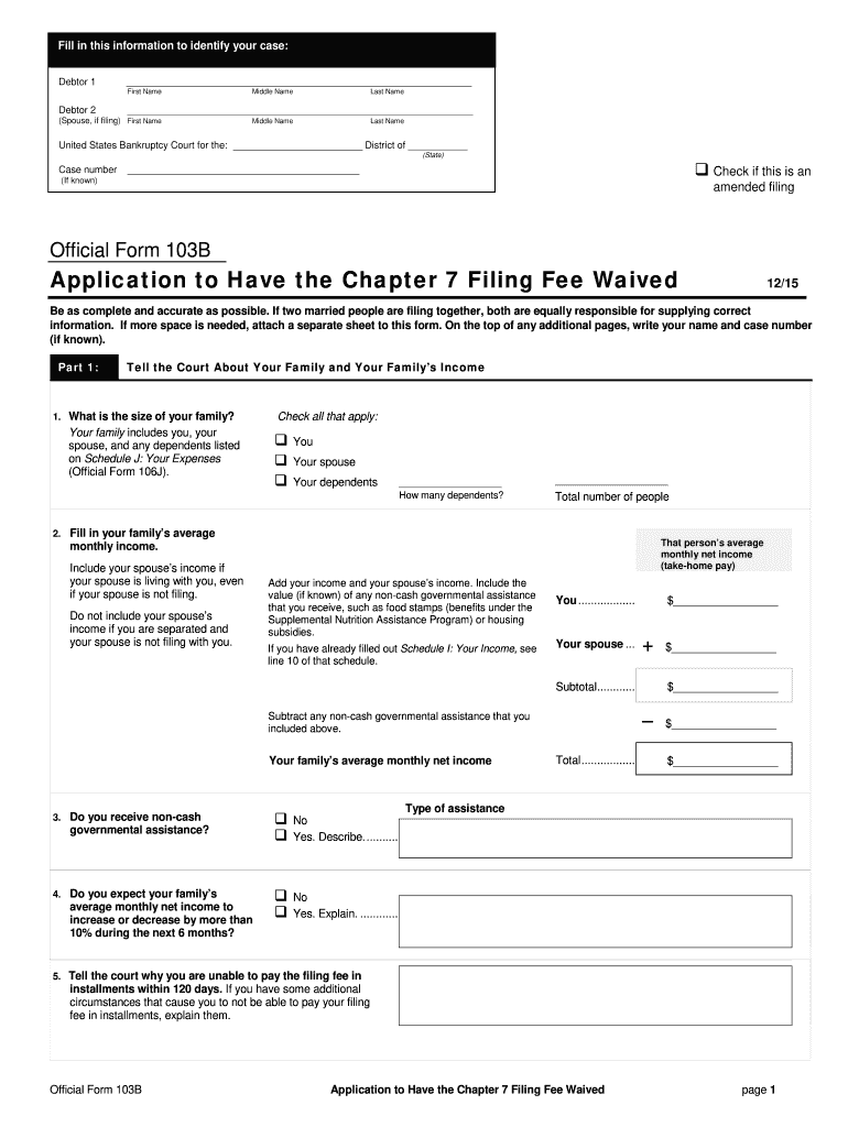 Official Form 103B Application to Have the Chapter 7 Filing  Hib Uscourts