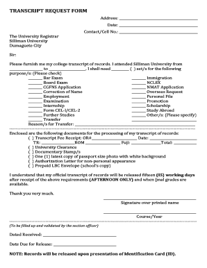 Silliman University Document Request  Form