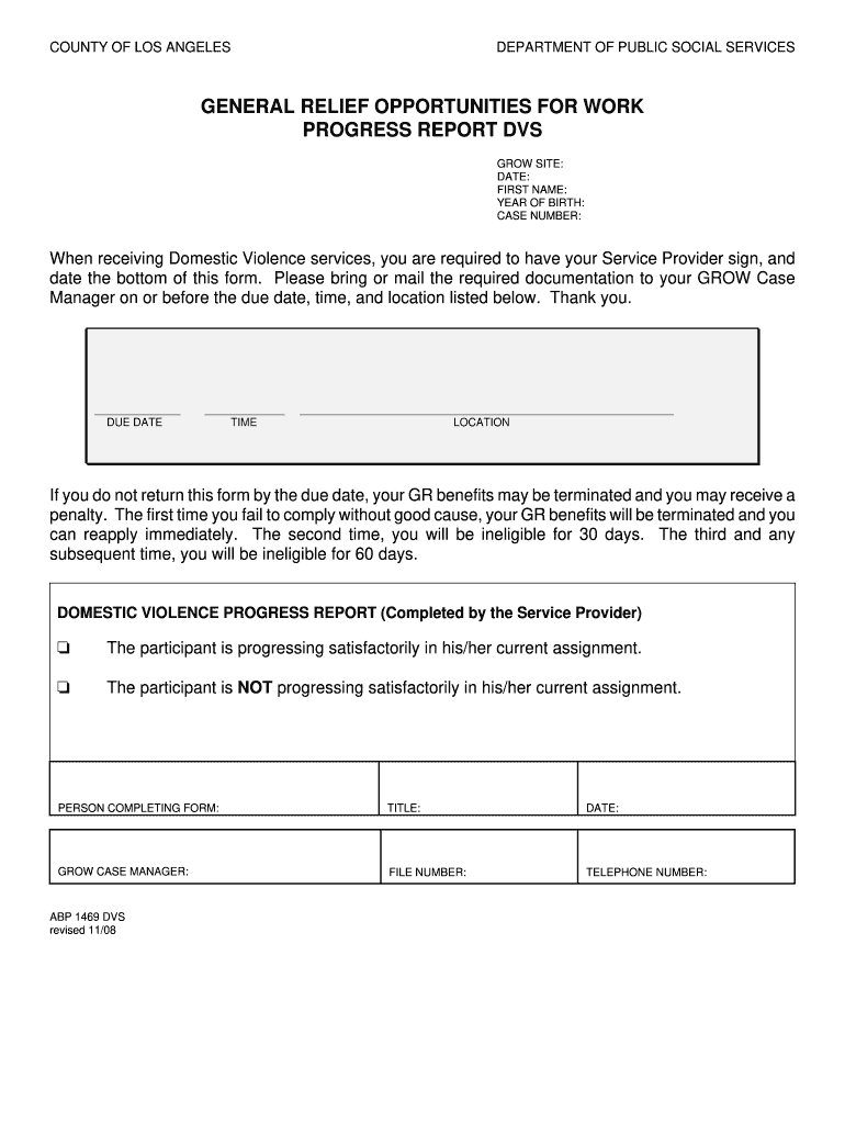 ABP 1469 DVS PROGRESS REPORT DOC Dpss Lacounty  Form