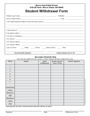 040 Student Withdrawal Form Mercer Island School District