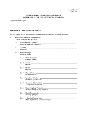 Permohonan Nasihat Klasifikasi Barangan  Form