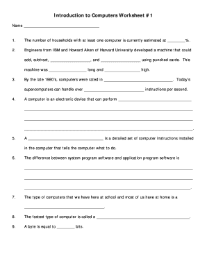 Introduction to Computers Worksheet Answer Key  Form