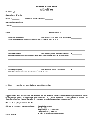 Benevolent Activities Report Florida Division UDC Floridadivisionudc  Form