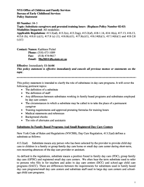 04 3 Substitute Caregivers and Prorating Training Hours This Policy Statement is Intended to Clarify the Role of Substitutes in   Form