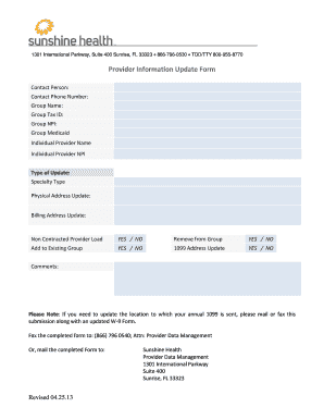 Sunshine Health Providers Form