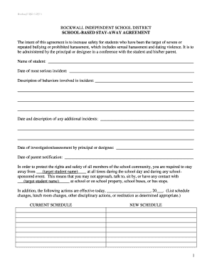 Stay Away Agreement Elementary School  Form