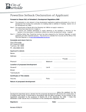 Powerline Setback Declaration Form City of Burnside