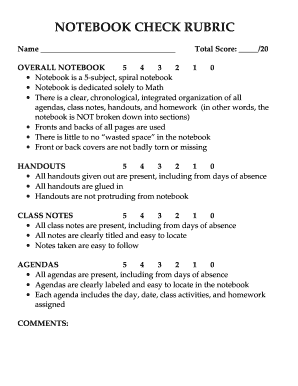 Notebook Check Rubric PDF  Form