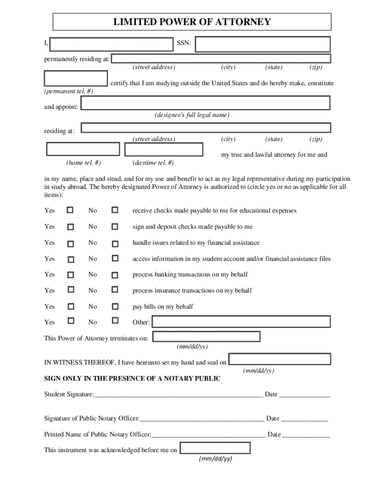 Print Form LIMITED POWER of ATTORNEY for STUDY ABROAD FREQUENTLY ASKED QUESTIONS 1