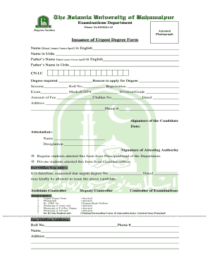 Iub Urgent Degree Form