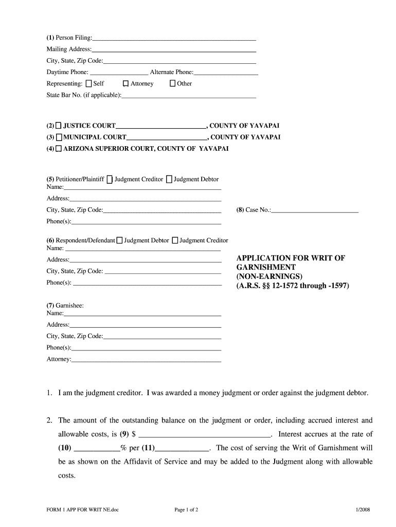 Get and Sign Garnishment Yavapai 2008-2022 Form