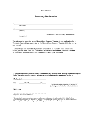 Textbook Equity Grant Statutory Declaration Form