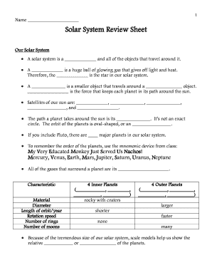Solar System Review Sheet  Form