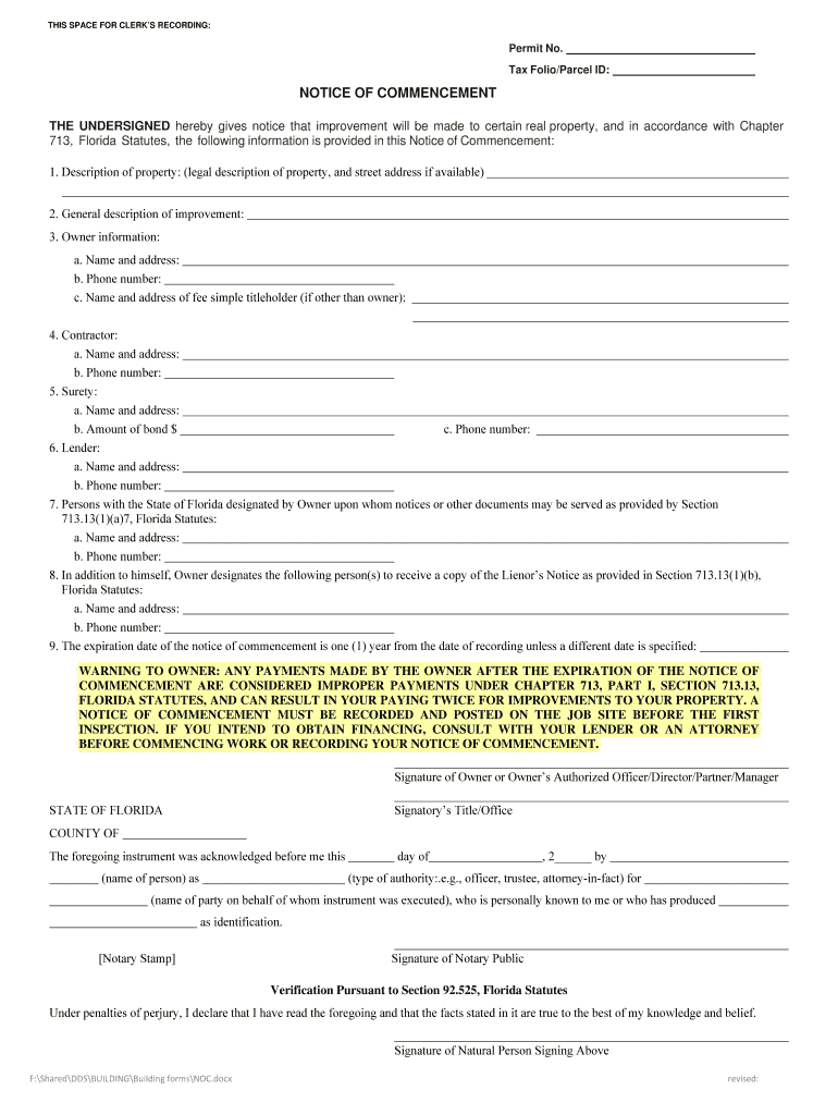  NOTICE of COMMENCEMENT  Citrus County Florida 2015-2024