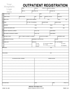  OUTPATIENT REGISTRATION Hospital Forms 2001-2024