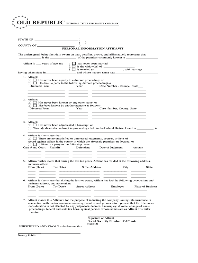 Personal Information Affidavit Form