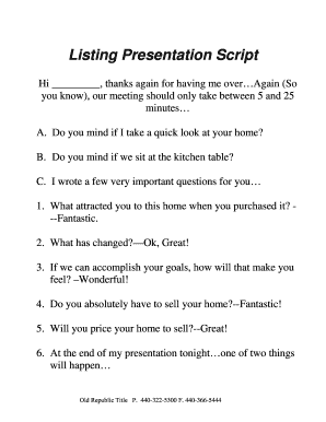 Listing Presentation Script  Form