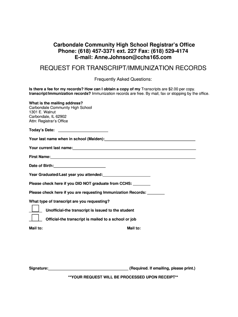 Carbondale Community High School Registrars Office  Form