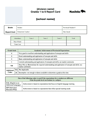 Manitoba Report Card  Form