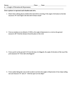 Angle of Elevation and Depression Trig Worksheet  Form