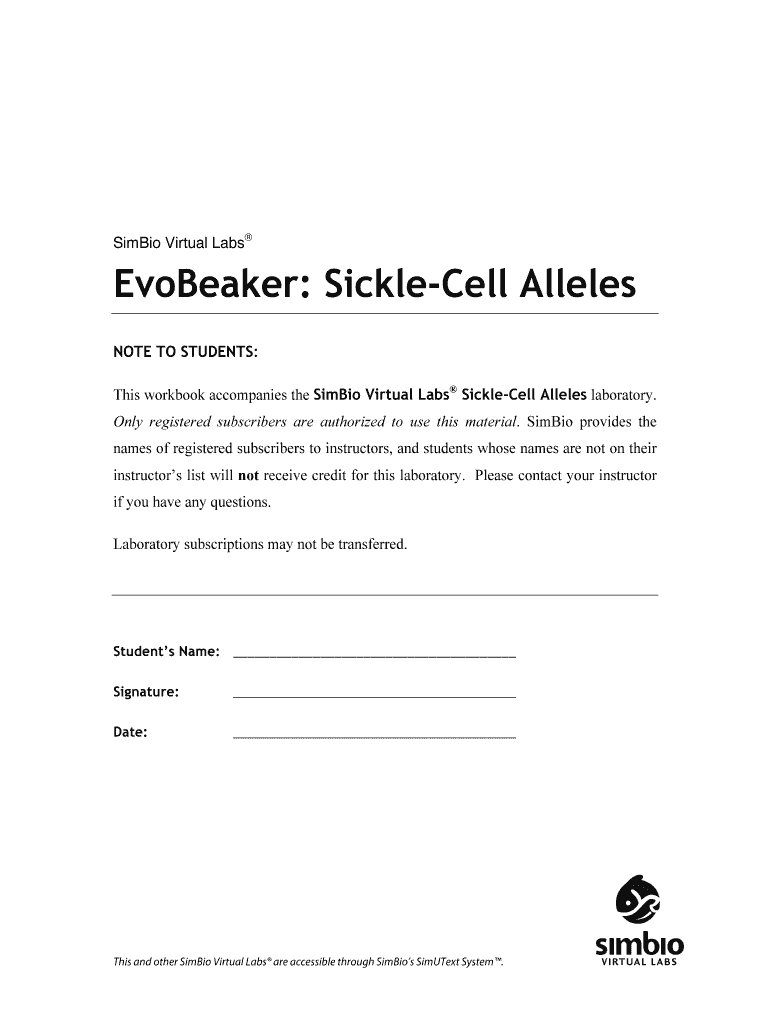SimBio Virtual Labs EvoBeaker Sickle Cell Alleles  Form