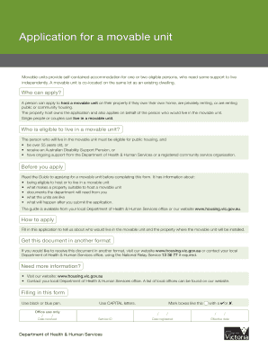 Application for a Movable Unit Movable Units Dhs Vic Gov  Form