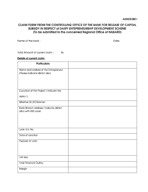 CLAIM FORM from the CONTROLLING OFFICE of the BANK for
