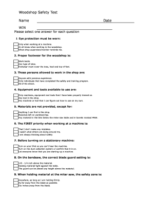 Woodshop Safety Worksheet  Form