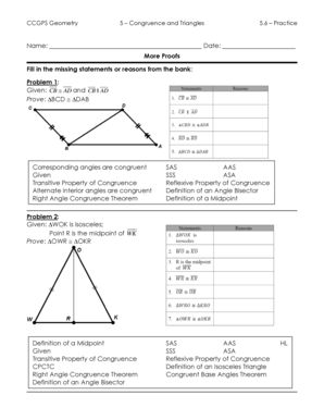 Fill in the Missing Statements and Reasons in the Proof  Form